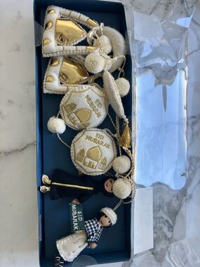 Eid Mubarak Hanging Ornament Set - White and Gold